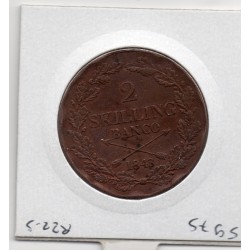 Suède 2 Skilling Banco 1843 Sup-, KM 643 pièce de monnaie