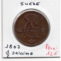 Suède 1/2 Skilling 1807 TTB, KM 565 pièce de monnaie