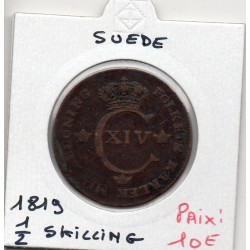 Suède 1/2 Skilling 1819 TTB, KM 596 pièce de monnaie
