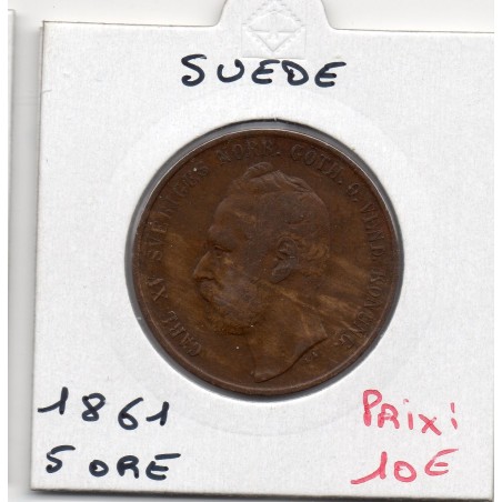 Suède 5 Ore 1861 TTB-, KM 707 pièce de monnaie