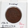 Suède 1/2 Skilling 1803 TB, KM 565 pièce de monnaie