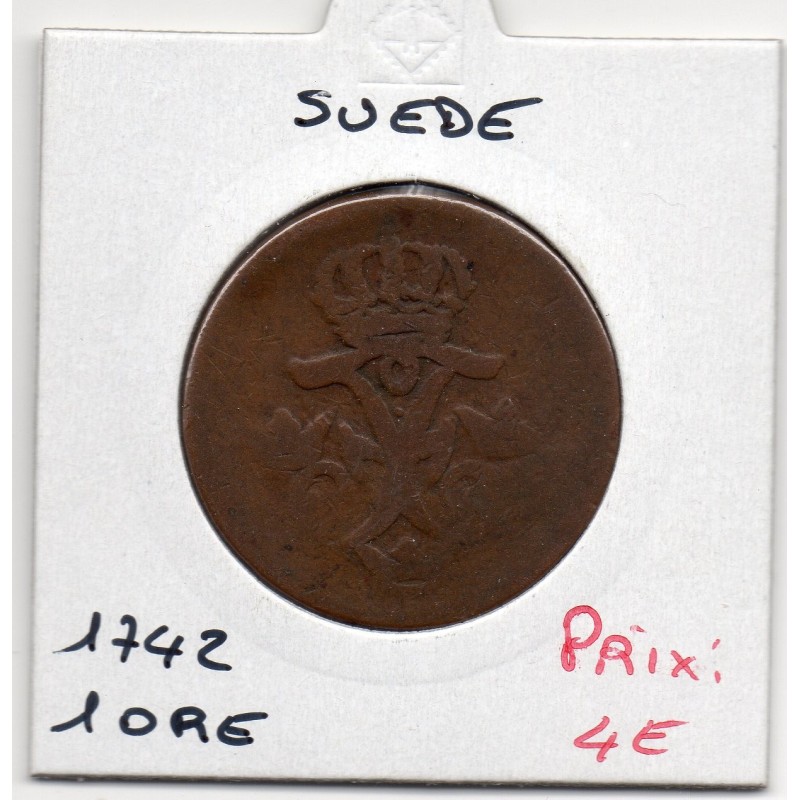 Suède 1 ore 1742 B, KM 416 pièce de monnaie