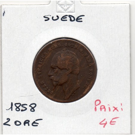 Suède 2 Ore 1858 TTB-, KM 688 pièce de monnaie