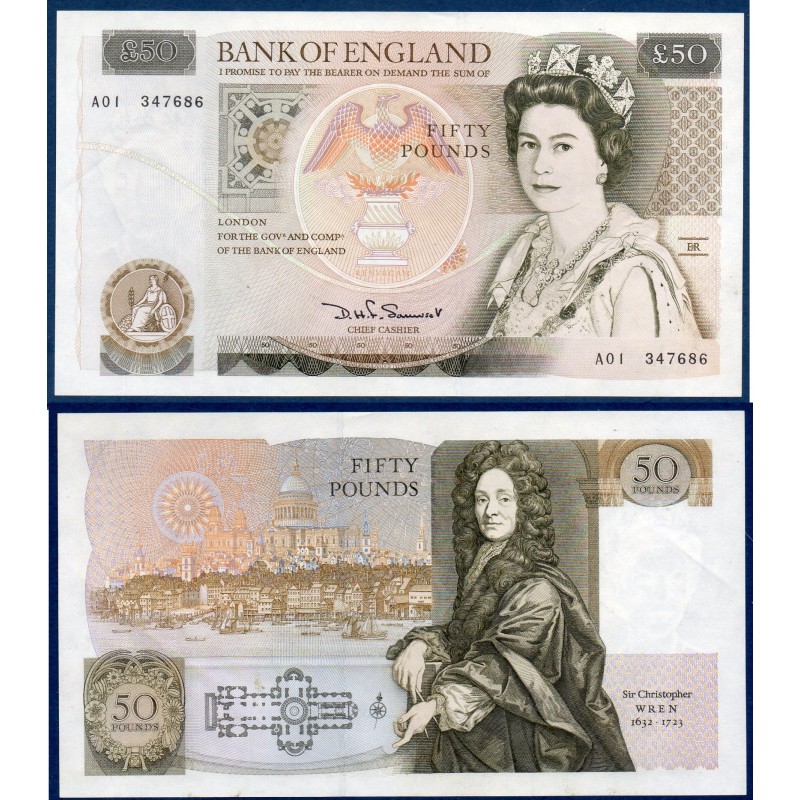 Grande Bretagne Pick N°381a, Spl Billet de banque de 50 Pounds 1981-1988