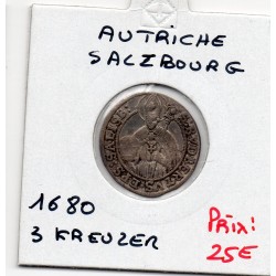 Autriche Salzbourg 3 kreuzer 1680 TTB, KM 228 pièce de monnaie