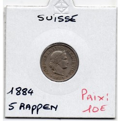 Suisse 5 rappen 1884 TTB+, KM 26 pièce de monnaie