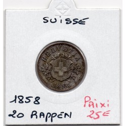 Suisse 20 rappen 1858 Sup-, KM 7 pièce de monnaie