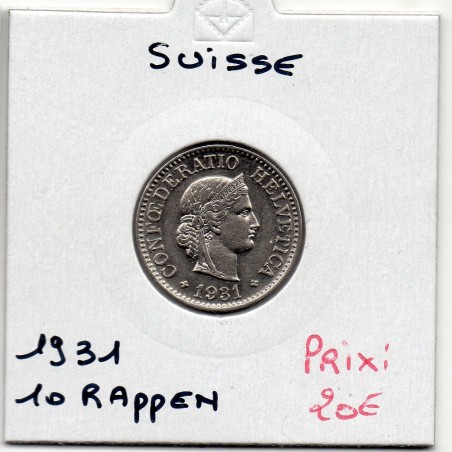 Suisse 10 rappen 1931 Spl, KM 27 pièce de monnaie