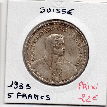 Suisse 5 francs 1933 Spl, KM 40 pièce de monnaie