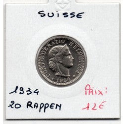 Suisse 20 rappen 1934 Spl, KM 29 pièce de monnaie