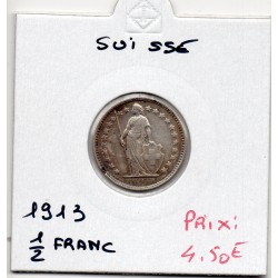 Suisse 1/2 franc 1913 TTB, KM 23 pièce de monnaie