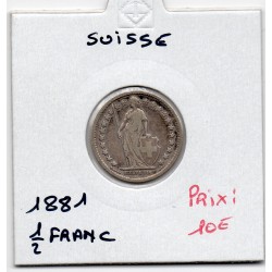 Suisse 1/2 franc 1881 TTB-, KM 23 pièce de monnaie