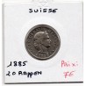 Suisse 20 rappen 1885 Sup, KM 29 pièce de monnaie