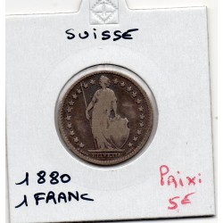 Suisse 1 franc 1880 B, KM 24 pièce de monnaie