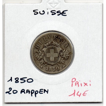 Suisse 20 rappen 1850 TTB-, KM 7 pièce de monnaie