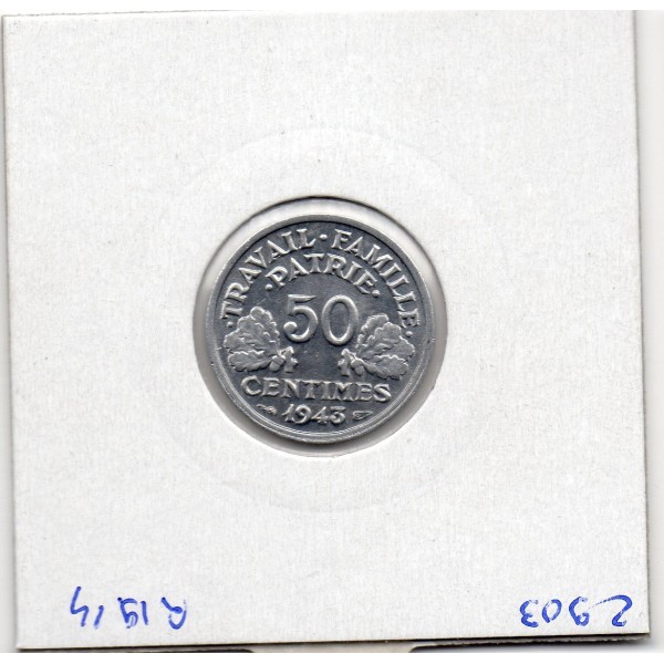 50 centimes Francisque Bazor 1943 Légère FDC, France pièce de monnaie