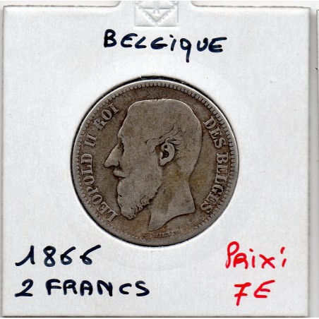 Belgique 2 Francs 1866 en Français TB-, KM 30 pièce de monnaie