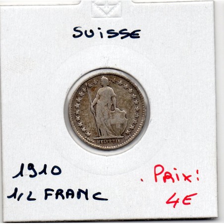 Suisse 1/2 franc 1910 TB, KM 23 pièce de monnaie