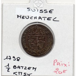 Suisse Canton Neuchatel 1/2 Batzen 1798 TTB+, KM 55 pièce de monnaie