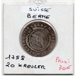 Suisse Ville de Berne 20 Kreuzer 1758 TB+, KM 119 pièce de monnaie