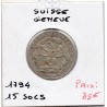 Suisse Canton Genève 15 sols 1794 TTB, KM 97 pièce de monnaie