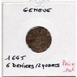 Suisse Canton Genève 6 denier ou 2 quarts 1645 TB, KM 12 pièce de monnaie