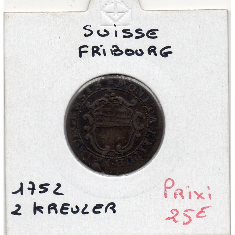 Suisse Canton Fribourg 2 kreuzer 1752 TTB, KM 47 pièce de monnaie