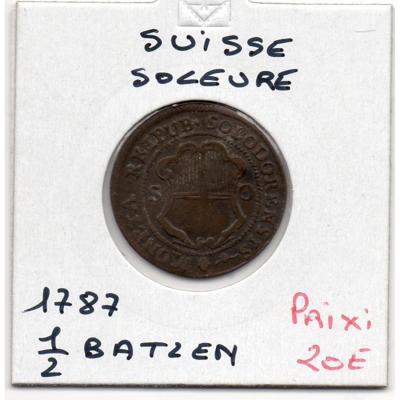 Suisse Canton Solothurn Soleure 1/2 batzen 1787 TTB+, KM 35 pièce de monnaie