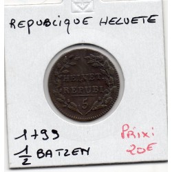 Suisse République Helvete 1/2 batzen 1799 TTB+, KM A5 pièce de monnaie