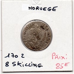 Norvège 8 Skilling 1702 TB, KM 207 pièce de monnaie