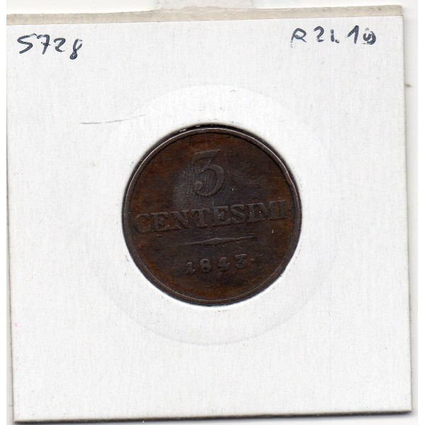 Italie Lombardie Venetie 3 centessimi 1843 M Milan TB+, KM C13 pièce de monnaie