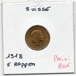 Suisse 5 rappen 1918 Spl, KM 26b pièce de monnaie