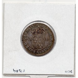 1/6 Ecu ou 20 sols France Navarre 1719 X Amiens Louis XV pièce de monnaie royale