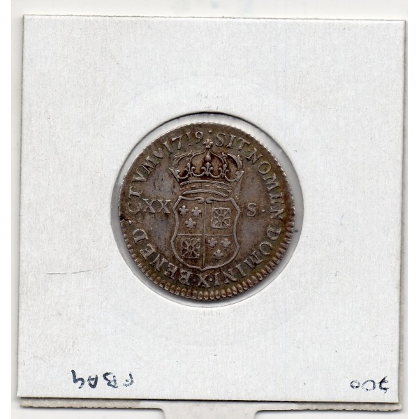 1/6 Ecu ou 20 sols France Navarre 1719 X Amiens Louis XV pièce de monnaie royale