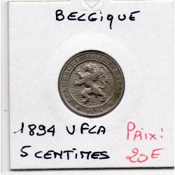 Belgique 5 centimes 1894 en Flamand Sup-, KM 41 pièce de monnaie
