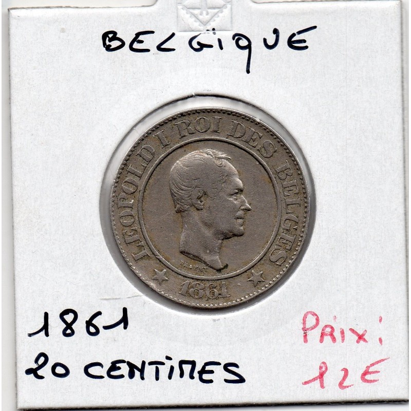 Belgique 20 centimes 1861 TTB, KM 20 pièce de monnaie