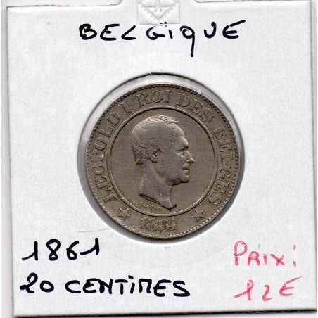 Belgique 20 centimes 1861 TTB, KM 20 pièce de monnaie