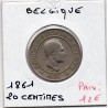Belgique 20 centimes 1861 TTB, KM 20 pièce de monnaie