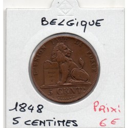 Belgique 5 centimes 1848 TTB, KM 5 pièce de monnaie