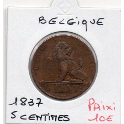 Belgique 5 centimes 1837 TTB, KM 5 pièce de monnaie