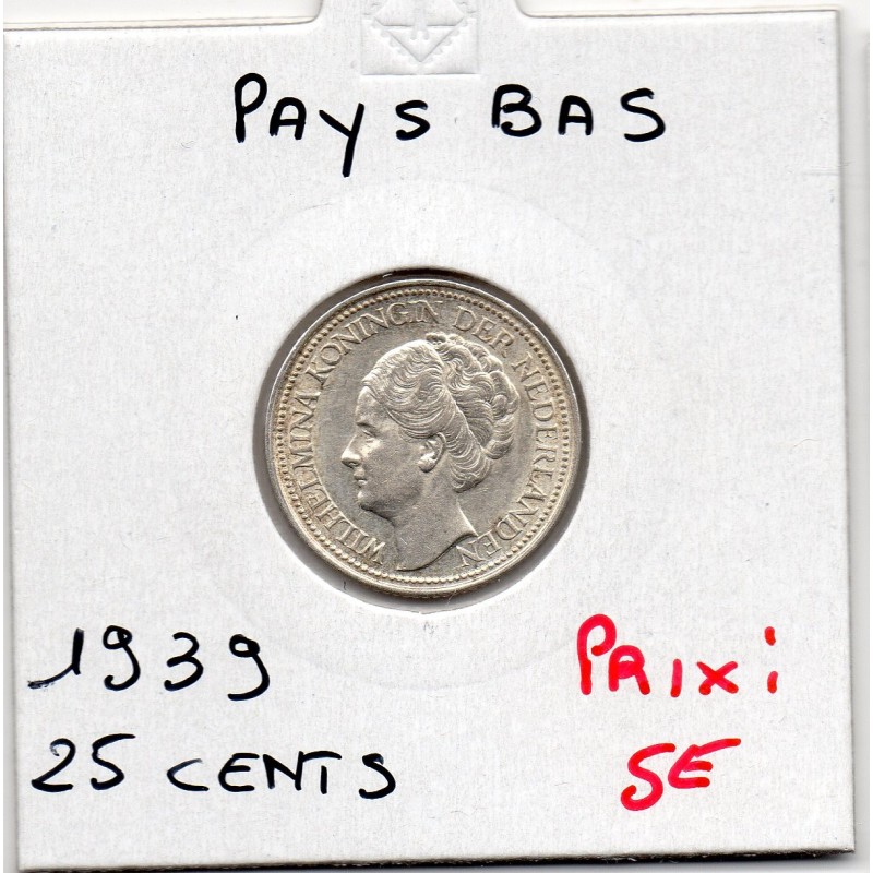 Pays Bas 25 cents 1939 Sup, KM 164 pièce de monnaie