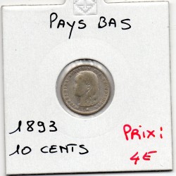 Pays Bas 10 cents 1893 TB, KM 116 pièce de monnaie