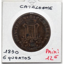 Catalogne 6 Quartos 1838 TB+, KM 128 pièce de monnaie