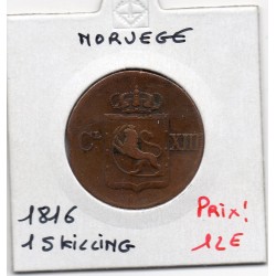 Norvège 1 Skilling 1816 TB+, KM 284 pièce de monnaie