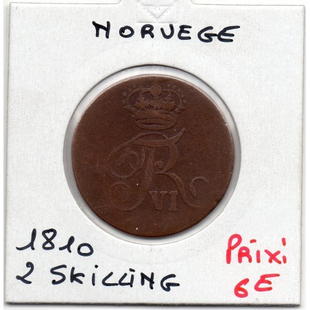 Norvège 2 Skilling 1810 B, KM 280 pièce de monnaie