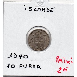 Islande 10 aurar 1940 TTB+, KM 1 pièce de monnaie