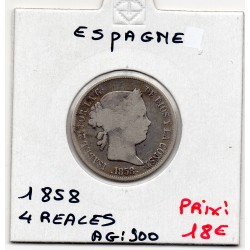 Espagne 4 reales 1858 TB, KM 611 pièce de monnaie