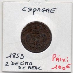 Espagne doble decima ou 1/5 real 1853 Ségovie Sup, KM 601 pièce de monnaie