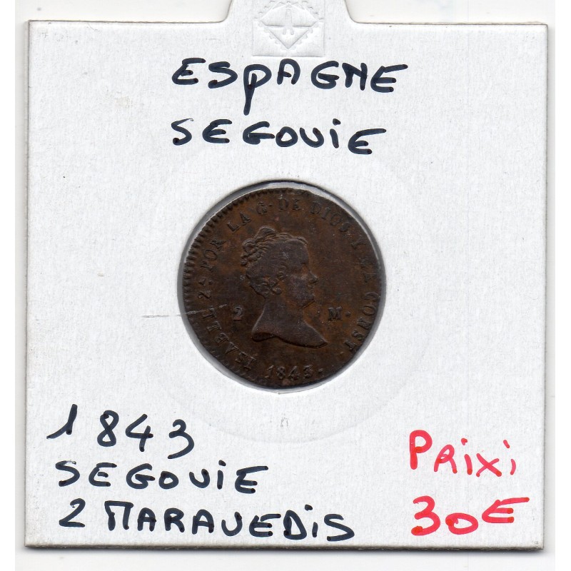 Espagne 2 maravedis 1843 Segovie Sup, KM 532.4 pièce de monnaie