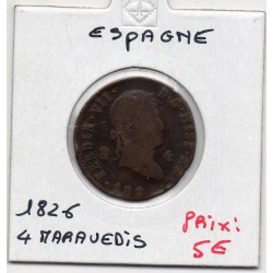 Espagne 4 maravedis 1826 Segovie B, KM 489.2 pièce de monnaie